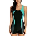 thumbnail image 1 of Charmo Maillot de Bain une Pièce à Jambes Courtes pour Femme, Blocs de Couleur, Sport, Modeste, 1 of 8