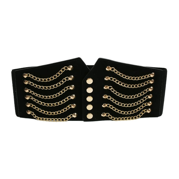 Elastic Wide Waist Belt with Rivet Chains for Dresses Punk Style Stretchy Cinch Waistband Ideal for Cosplay and Halloween Costumes Black