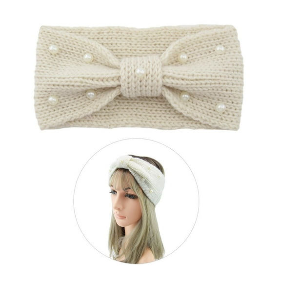 BESTYASH 1Pc Cable Knit Headband Bowknot Headwraps Woolen Beige Warm for Chilly Nights