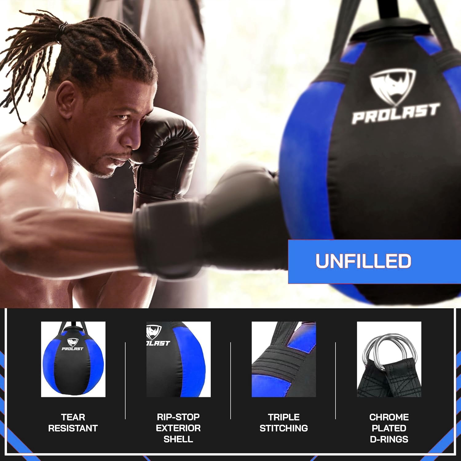 PROLAST Heavy Boxing Punching Bag, Black & Blue