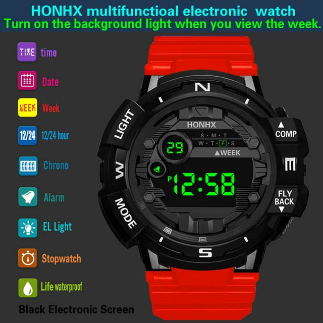 EGNMCR Fashion Multifunction Sports Watch Display Date Calendar Week Alarm Unisex Watch Wristwatch watch