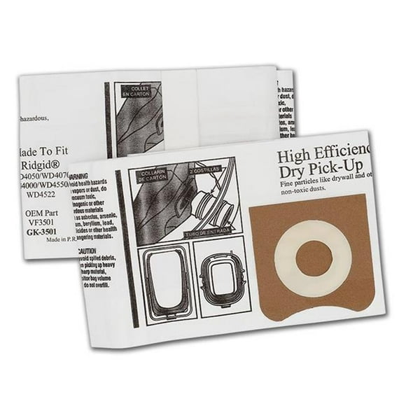 Green Klean MicroPlus pour Ridgid VF3501 Papier Haute Efficacité - Pack de Ramassage Sec de 10
