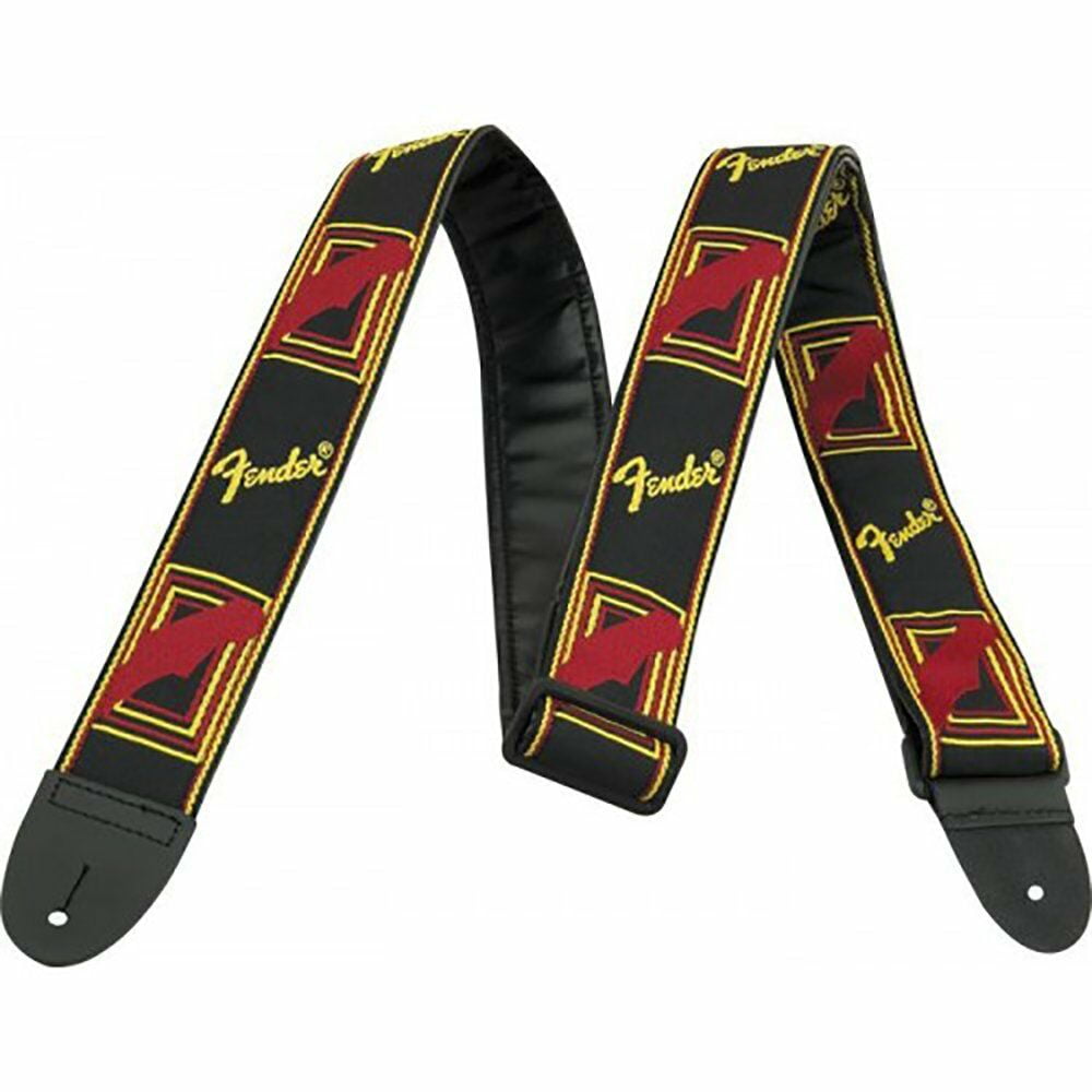 Fender 2" Monogrammed Guitar Strap with Fender Logo, Black/Yellow/Red