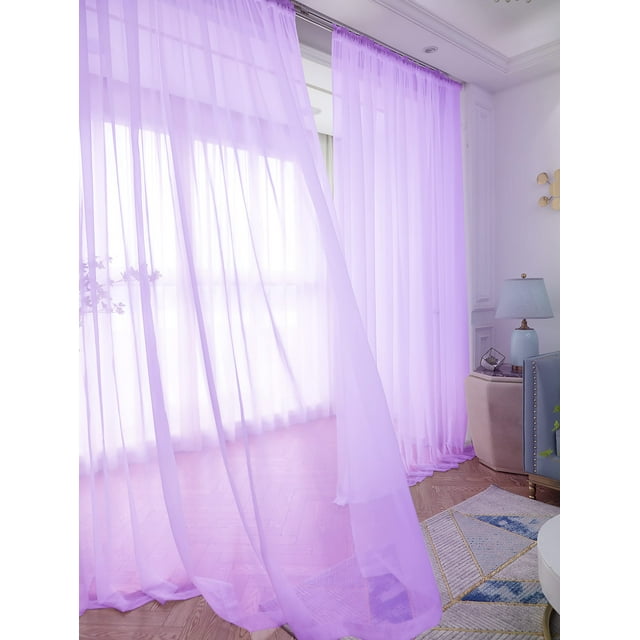 Cortinas transparentes de color morado para ventana, 72 pulgadas de largo, 2 paneles, panel básico con bolsillo para barra para dormitorio, niños, sala de estar, patio, cocina