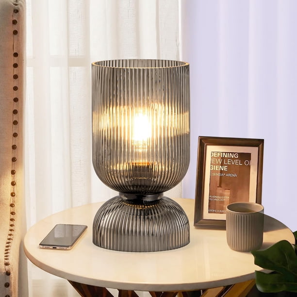 Lámpara de Mesa Moderna Gmrhndy de Vidrio Ahumado Gris con Estrías