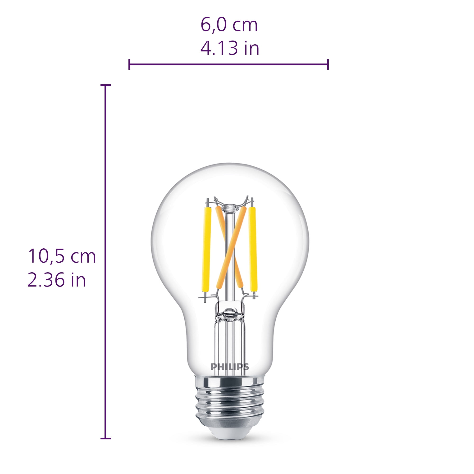 Philips Ultra Definition LED 60-Watt A19 Filament Light Bulb, Clear Daylight, Dimmable, E26 Medium Base (2-Pack)