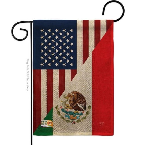 Breeze Decor BD-FS-G-108205-IP-DB-D-US14-BD 13 x 18.5 in. US Mexico Friendship Burlap Flags of the World Impressions Decorative Vertical Double Sided Garden Flag