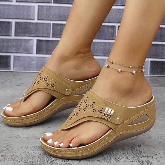 Amzcrzy Sandales pour Femmes Mode Flip Flops Sandales Compensées pour Femmes Décontractées Confortables Sandales à Enfiler d'Été Respirantes Chaussures à Enfiler pour Femmes