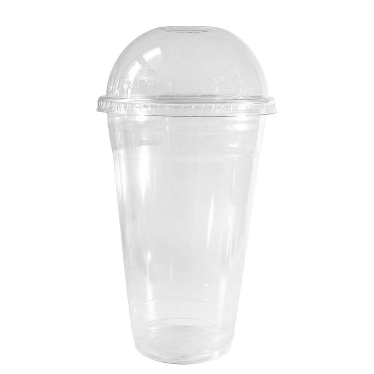 24oz Crystal Clear Plastic Cups with Dome Lids and White Paper Straws (100 Sets)