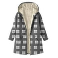 thumbnail image 3 of Long Plaid Jackets For Women Hooded Full Zip Sherpa Lined Cardigan Fleece Thermal Winter Outwear With Pockets (L, Gray), 3 of 4