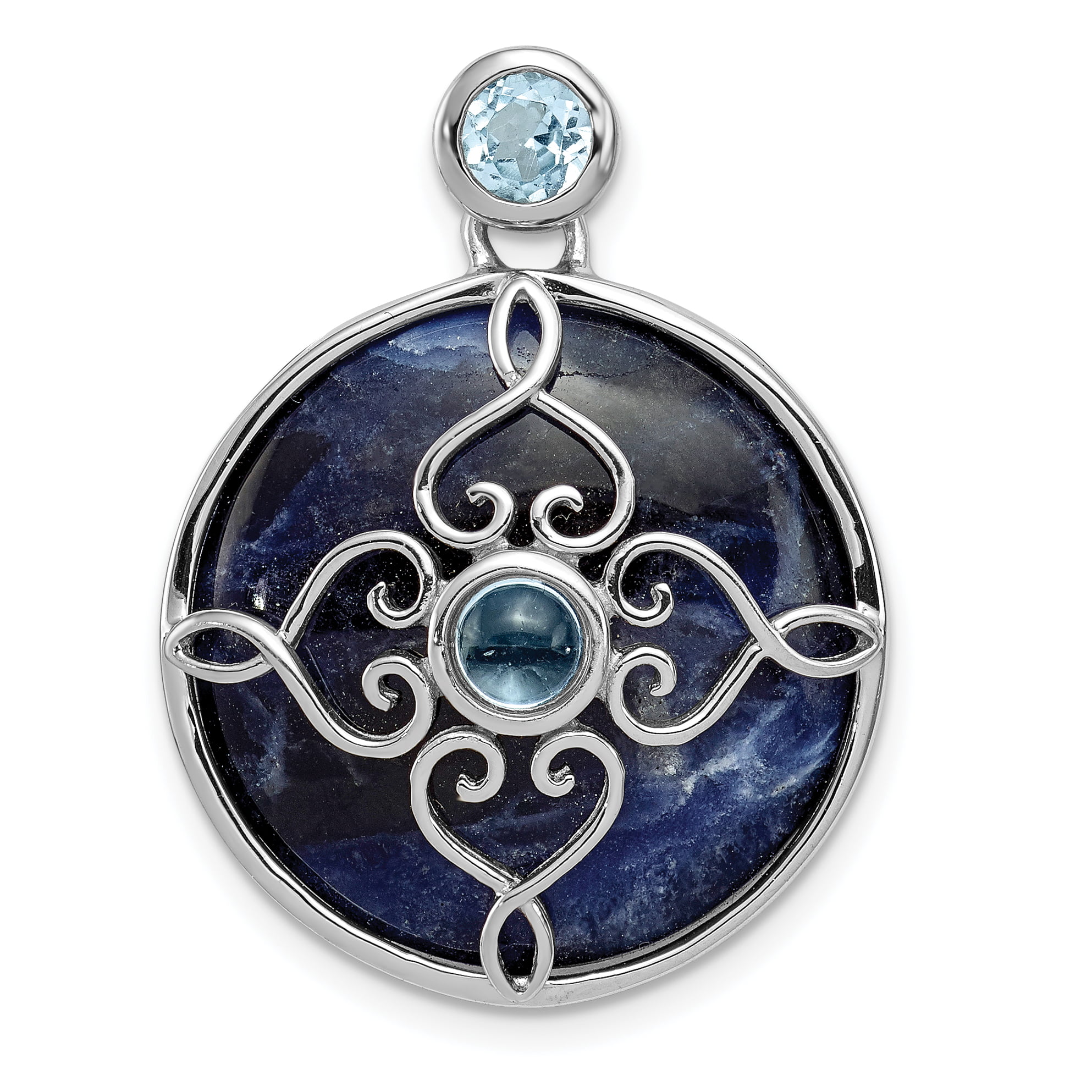 925 Sterling Silver Oval Blue Created Stone Pendant Necklace Charm 