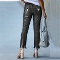 thumbnail image 6 of XFLWAM Women's Destroyed Raw Hem Jeans Stretchy Ripped Distressed Straight Leg Boyfriend Skinny Denim Pants Black S, 6 of 9
