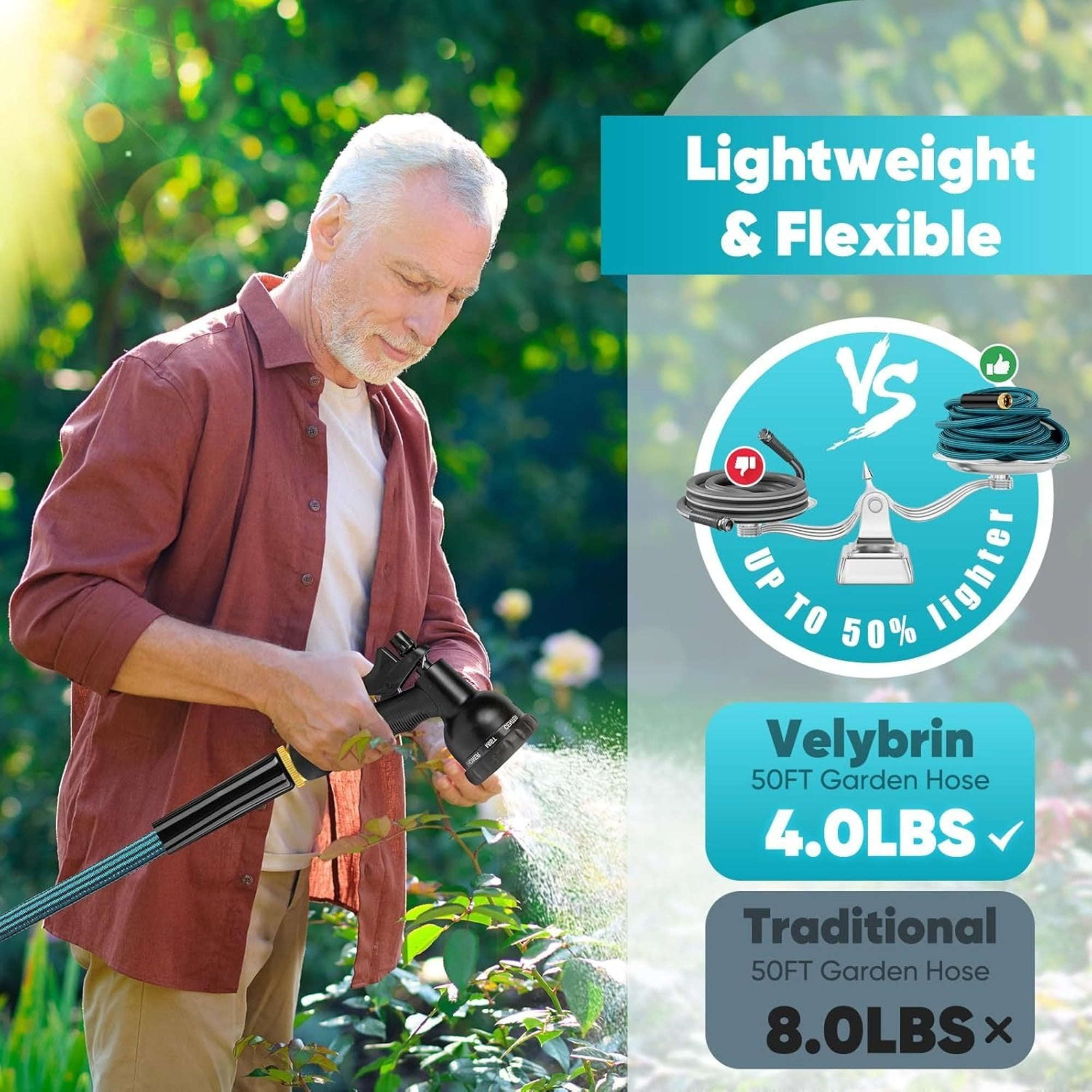 25/100FT Non-Expandable Rubber Garden Hose with 3/4" Solid Brass Fittings - Heavy-Duty Leakproof for Gardening, Cleaning, Yard & Forestry