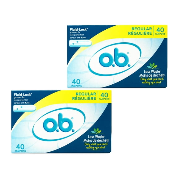 o.b. Tampons No Applicator, Unscented - 40ct, Applicator-Free Tampons Regular, Feminine Care, ob Tampon Regular, Period Products - 2 Pack