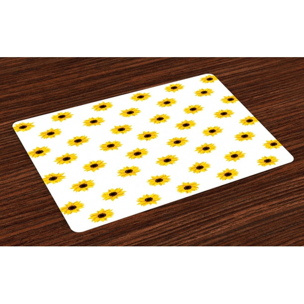Sunflower Placemats Set of 4 Sunflower Pattern on a White Background