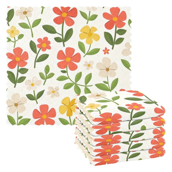 6 Pieces of Kitchen Towels 11x11Inch Kitchen Dish Cloths Kitchen Dish Towels Reuseable Cleaning Cloths Cartoon Flower