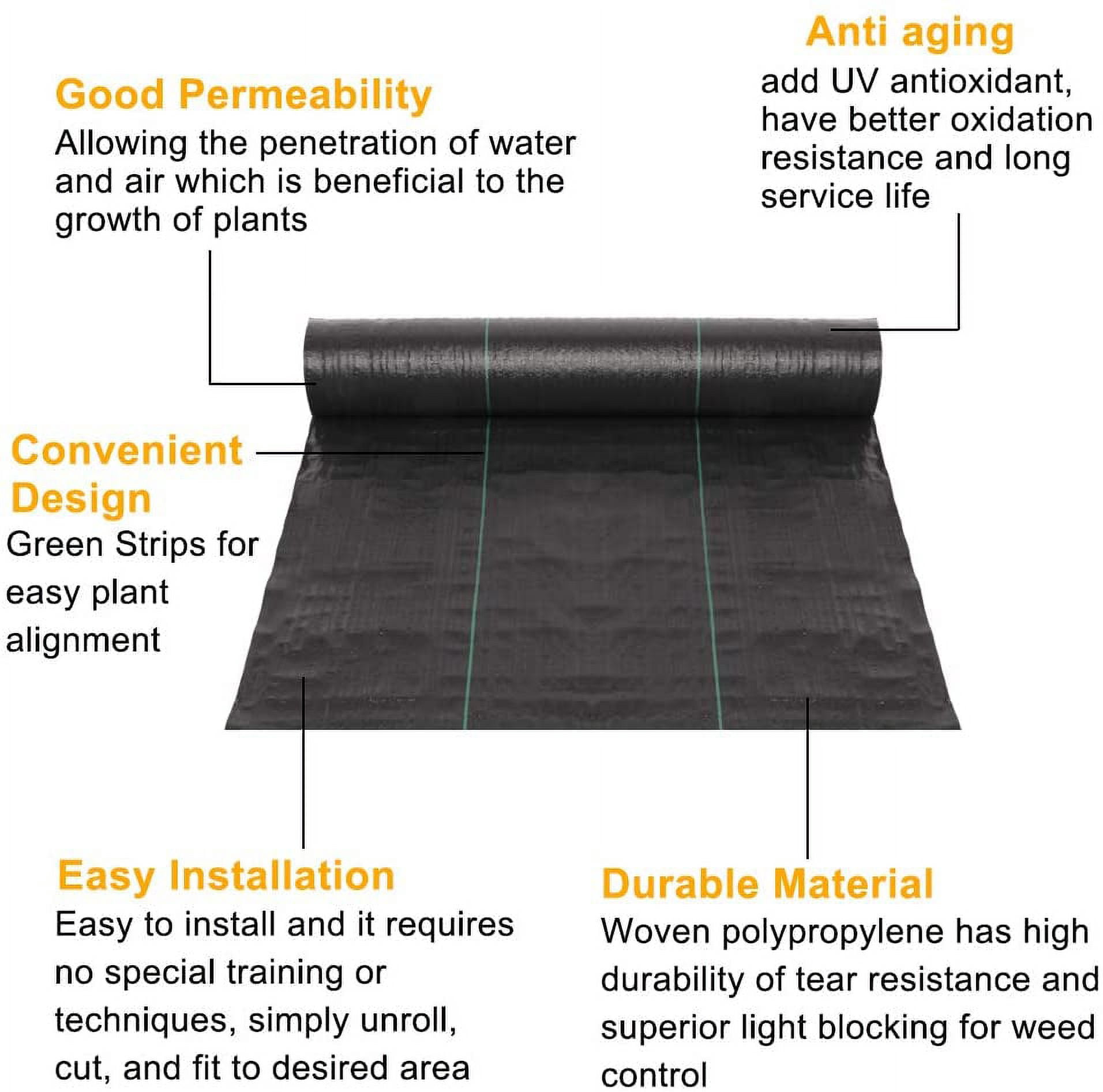 WLTER Weed Barrier 6.5 x 300 FT Garden Landscape Fabric, UV Resistance Ground Cover, 125gsm/3.7OZ Heavy Duty Material for Superior Weed Control, Perfect for Greenhouse, Yard, Flower Bed, Garden