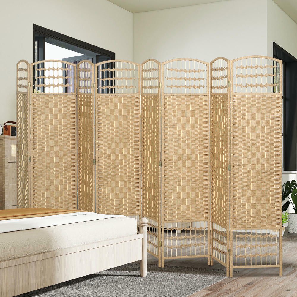 Resenkos 8-Panel Folding Room Divider - Portable Privacy Screen, Wave Fiber Partition, Home Office, Natural