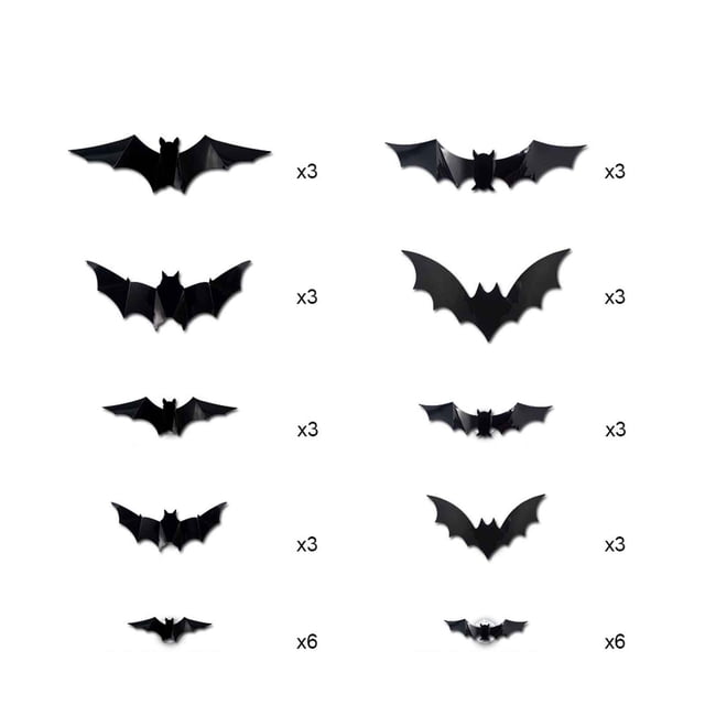 Three-dimensional Halloween LED Night Light Bats Holiday Party Window Display Garage Decoration PVC Flash Wall Stickers 12/24/48/60pcs