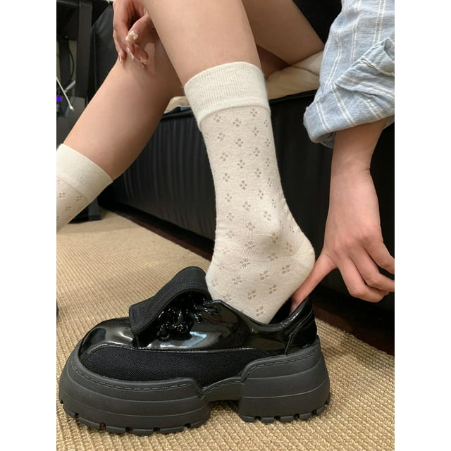 Xiao Hua 4 pares de calcetines de algodón para mujer, finos, suaves, cómodos, transpirables, de vestir, por encima del tobillo, para negocios, informales y deportivos (A13)