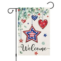 VOCHIC 4th of July Garden Flag 12x18 Double Sided, Small Burlap Welcome Patriotic Stars Love Heart Garden Yard House Flags for Independence Day Outdoor Decor (Only Flag)