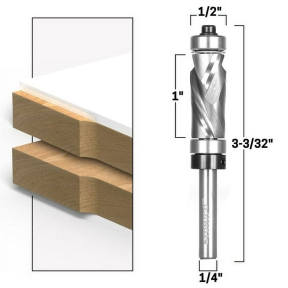 Top & Bottom Bearing Ultra-Performance Compression Flush Trim Router Bit - 1/4" Shank - Yonico 33207q