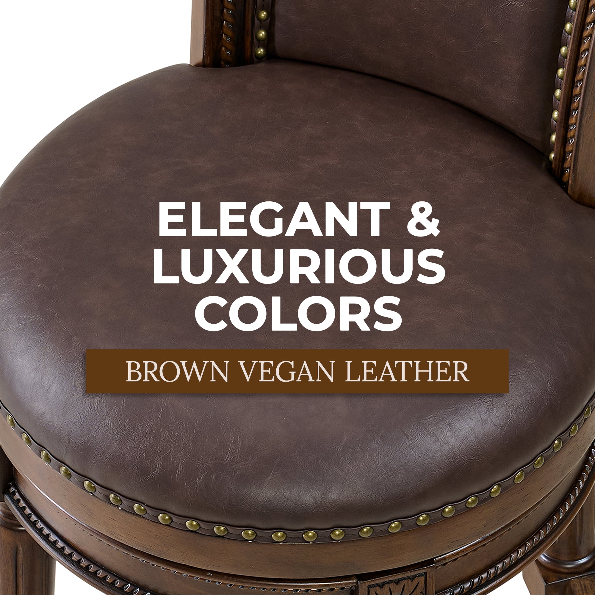 ROME + OAK Runyan 31" Swivel Bar Stool, Dark Walnut Wood, Vintage Brown Faux Leather, Set of 3
