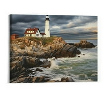 BCIIG Portland Maine Lighthouse at Sunrise Canvas Wall Art Print, Lighthouse Home Decor Artwork, 20"x16"