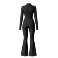thumbnail image 4 of TZZQ Womens 2 Piece Yoga Outfits Fitted Long Sleeve Zipper Crop Jackets High Waist Elastic Flare Pants Slim Fit Casual Matching Outfits Flare Legging Workout Sets Athletic Clothing Sets Black L, 4 of 7