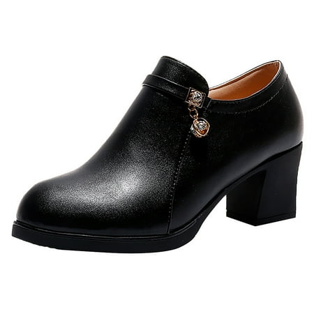 hopeusnice Women s Ankle Boots Chunky Heel Zipper Buckle Dress Shoes Comfortable Faux Leather Fall Winter Booties Black 41