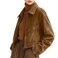 thumbnail image 4 of WAGUTH Vintage Faux Suede Cropped Jackets for Women Long Sleeve Lapel Zip Up Casual Short Jacket Elegant Fall Street Outerwear, 4 of 8