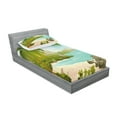 thumbnail image 2 of Ambesonne Tropical Fitted Sheet & Pillow Sham Set, Palm Trees and Rocks, Twinxl, Aqua Green, 2 of 2