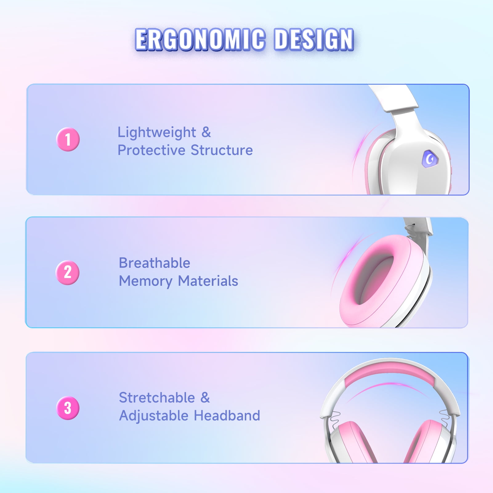 Ecomoment Wireless Gaming Headset for PS5, PC, Switch, Mac with Bluetooth 5.2, 2.4GHz USB Gaming Headphones with Detachable Noise Canceling Mic,Stereo Sound,3.5mm Wired Mode for Xbox Series