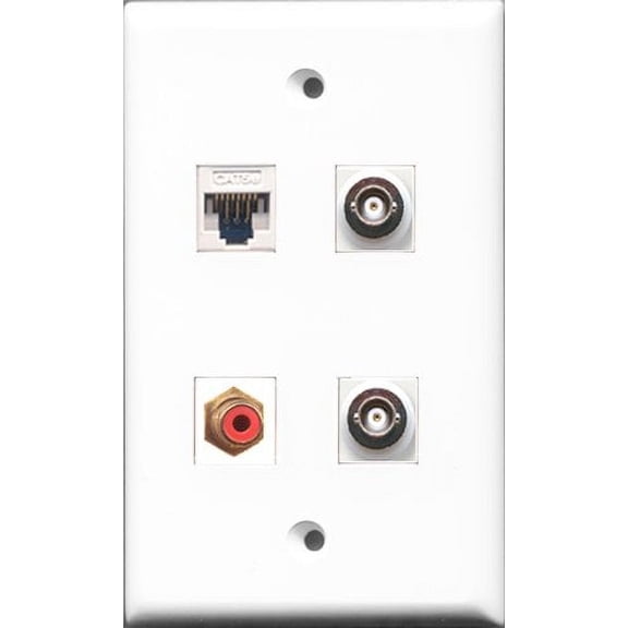 RiteAV - 1 Port RCA Red 2 Port BNC and 1 Port Cat5e Ethernet White Wall Plate