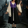 thumbnail image 5 of RKSTN Renaissance Dress Women Color Block Bell Sleeve Lace up Corset Front Maxi Theater Performance Halloween Dress with Corset Robe, 5 of 7