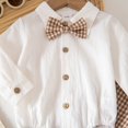 thumbnail image 6 of Rggeeun Baby Boys' Clothing Sets Bow Button Down Long Sleeve Lapel Collar Bodysuits & Cute Plaid Graphic Overalls 2 Piece Outfits Fall Matching Sets Everyday Wear Leisure,Beige,6-9 Months, 6 of 9