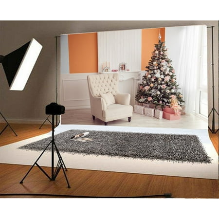 Image of Christmas Backdrop 7x5ft Christmas Tree Decoration Gifts Sofa Candles Wooden Wall Photography Background Children Kids Shooting Props