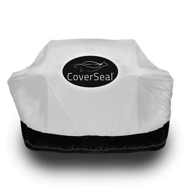 CoverSeal XL BBQ Grill Cover - Weather Resistant Outdoor Barbecue Apron for 5 Burner Grill with Side Trays - Compact Seal from Ground Up - Silver - 80in L x 25in W x 54in H