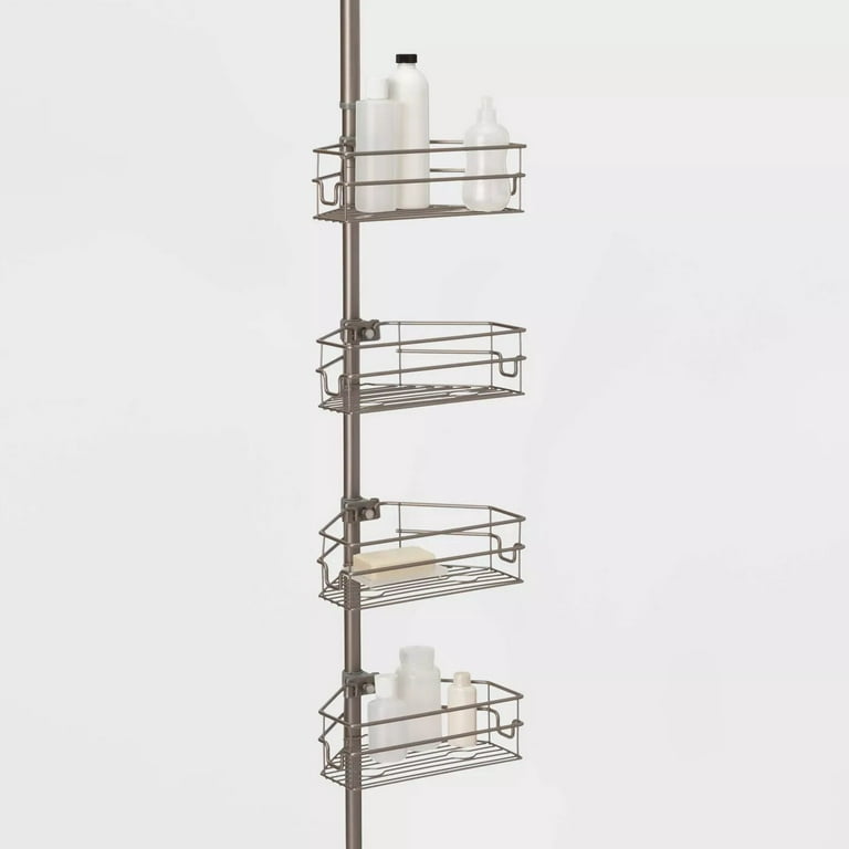 Aluminum Tension Pole Caddy with Bamboo Shelves 
