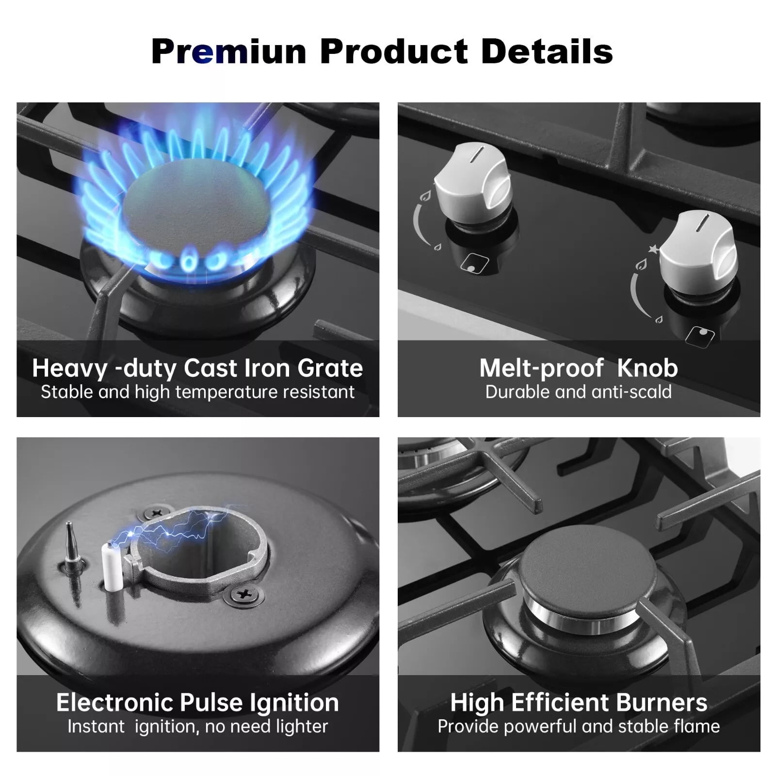 Amzgachfktch 12 Inch Built-in Gas Cooktop with Thermocouple Protection, LPG/NG Dual Fuel