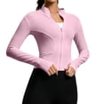thumbnail image 2 of Dwellite Women's Cropped Lightweight Stretchy Running Track Jackets Zip Up Quick Dry Long Sleeve Athletic Yoga Tops with Thumb Holes Pink 2XL, 2 of 6