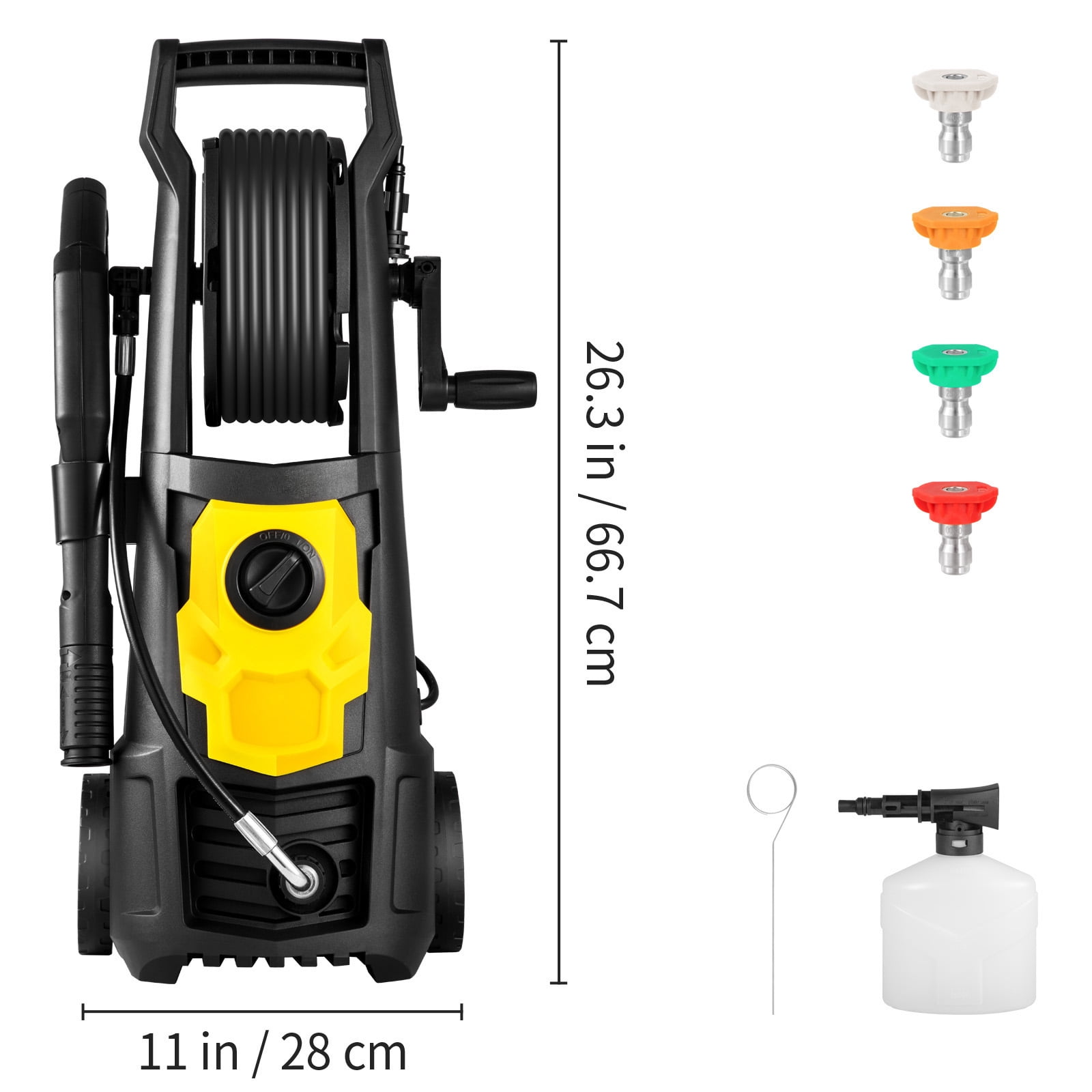 KFFKFF Electric Pressure Washer, 2000 PSI, 1.65 GPM Max Flow with 20 ft Hose & Reel, 4 Nozzles, Foam Cannon, Portable for Cleaning Patios, Cars, Fences, Driveways, ETL Certified