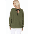 thumbnail image 3 of Yemak Women's Oversized Waffle Knit Sweater Pullover with Back Bow MK8224-OLV-S-BD, 3 of 4