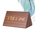 thumbnail image 4 of EeaseMX Reloj despertador digital LED de madera para escritorio, luminoso, silencioso, con temperatura y brillo ajustables (madera marrón y pantalla blanca), 4 of 7