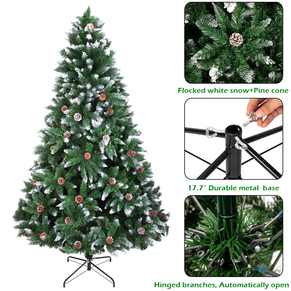 7ft Christmas Tree Metal Stand Xmas Bushy Pine Branches Festive Decor Snow Cones 