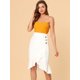 thumbnail image 4 of INSPIRE CHIC Falda asimétrica con dobladillo con volantes de color sólido y cintura alta con decoración de botones para mujer blanco XL, 4 of 6