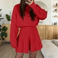 thumbnail image 5 of Huankd Womens Skirt 2 Piece Sweater Set Long Sleeve Crewneck Sweaters Pleated Mini Skirt Knit Lounge Sets Red M, 5 of 5