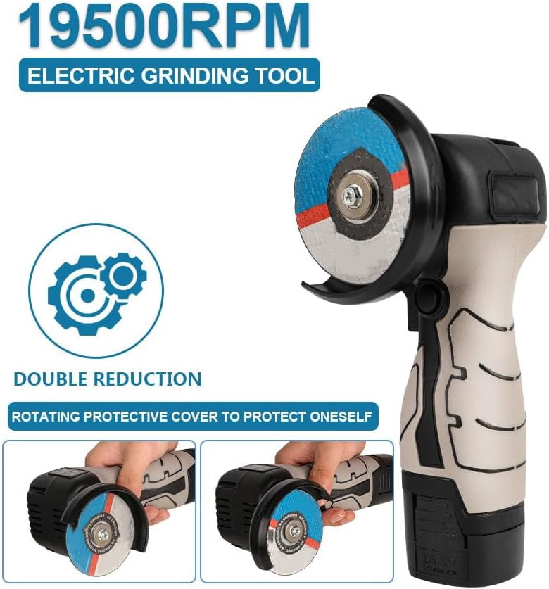 16.8V Mini Angle Grinder Kit,19600rpm Brushed Electric Angle Grinder,Portable Grinder with 4X1500mAh Battery,1 Cutting Disc,Grinder Handheld Cutting Machine,2batteries