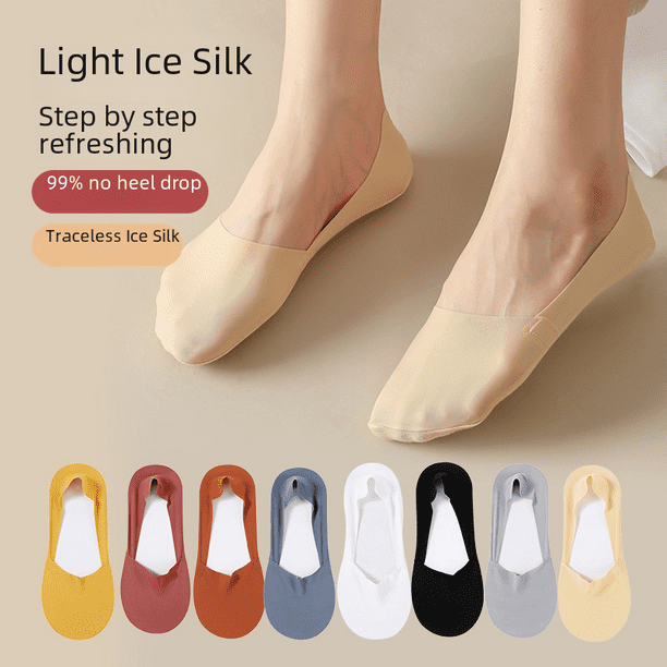 Calcetines náuticos de seda de hielo invisibles de boca poco profunda para mujer, de verano, finos, transpirables, de silicona, antideslizantes, desodorante, parte inferior de algodón,
