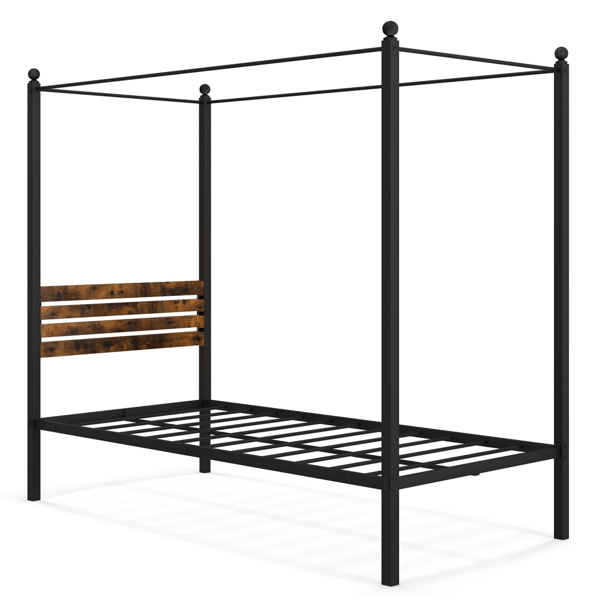 Gymax Twin Size 4-Post Canopy Bed Frame Rustproof Metal Noise-free with Foot Pads